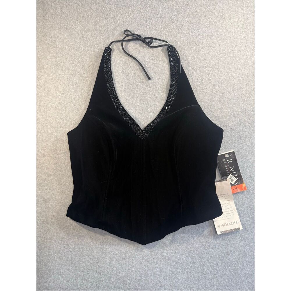 vintage J.R. Nites by Caliendo black velvet beaded neckline halter top 14